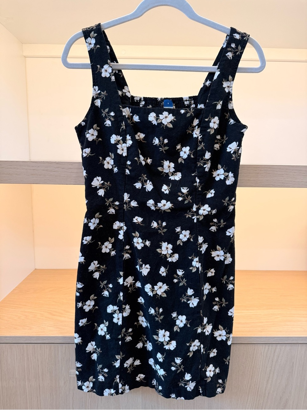 Old Navy Black Floral Square-Neck Dress with Cream Accents